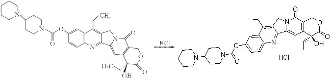 Irinotecan hydrochloride is prepared by reaction of irinotecan with HCl.